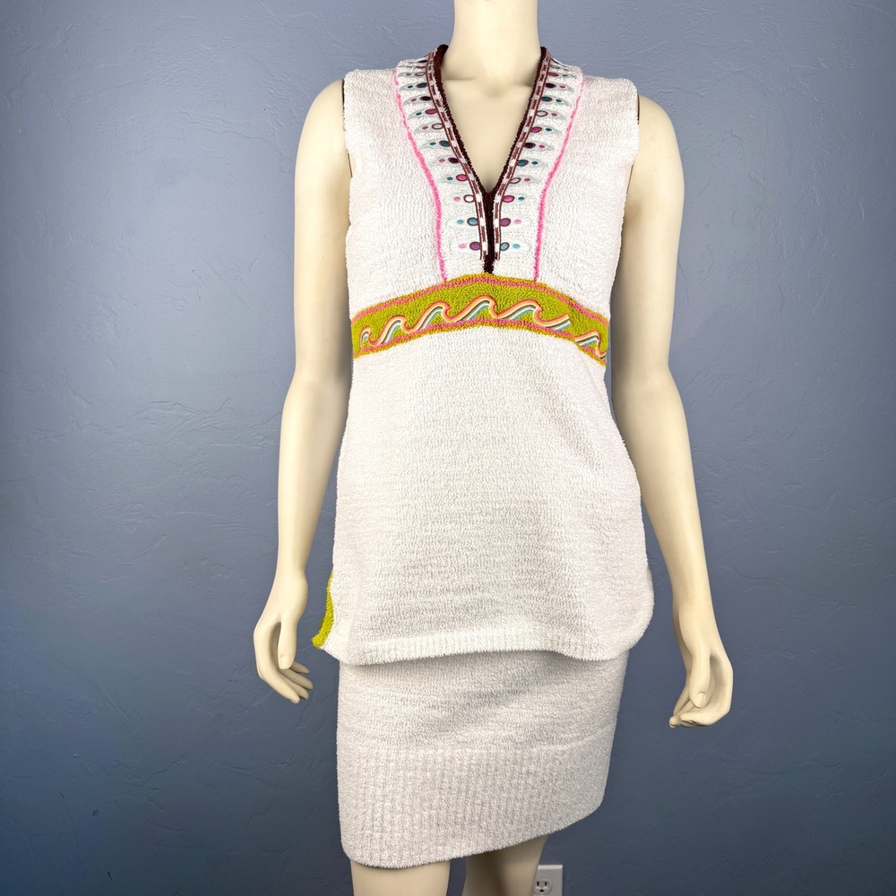 Julep Lounge Top and Skirt Set Sleeveless Soft Embroidered Terry Cloth Size M